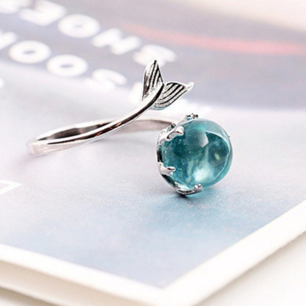 *NEW 925 Silver Crystal Mermaid Adjustable Ring - Picture 7 of 10